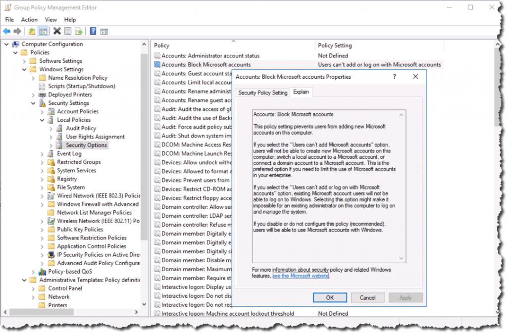 Block Microsoft accounts in Windows Server 2016 | Thinking aloud