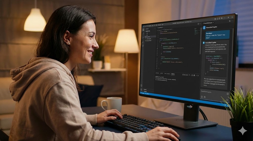 An AI-generated image showing a developer vibe coding.